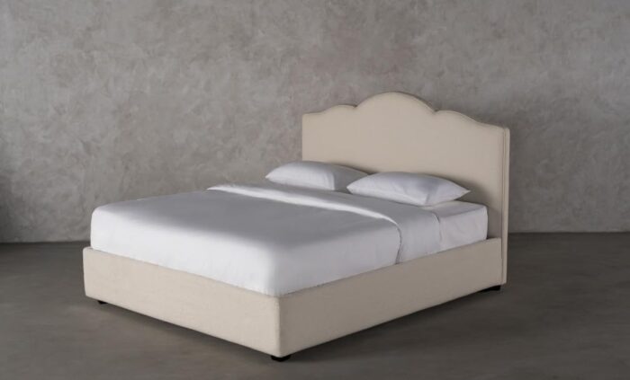 Upholste Platform Bed Frame with Scalloped Headboard - Image 1