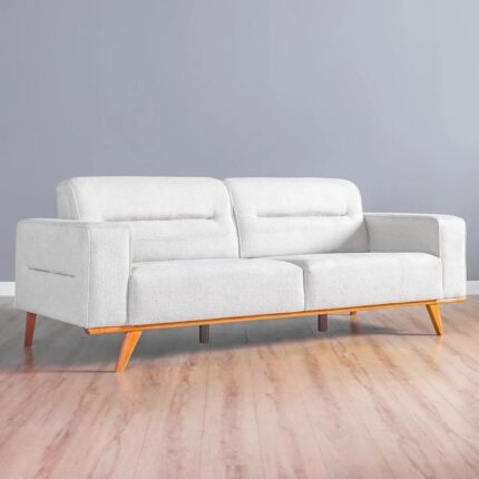 Modern 3-Seater Fabric Sofa, Length, Light with Wooden Legs