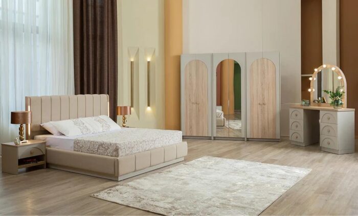 Modern 6-Piece Bedroom Set with LED Bed, Wardrobe, Nightstands, Dressing Table - Image 1