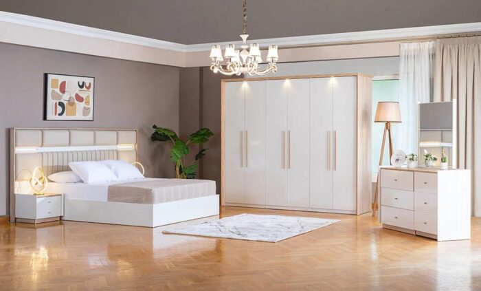 Modern 5-Piece Bedroom Set, and Oak, Wardrobe, Dressing Table with Mirror - Image 1