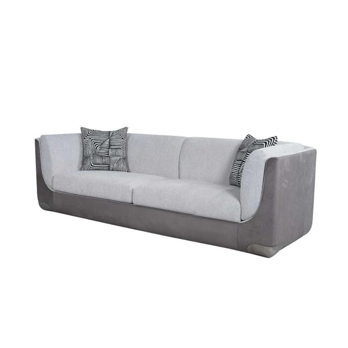 Modern 3-Seater Sofa, Light Fabric with Cushions, Length, Width - Image 1