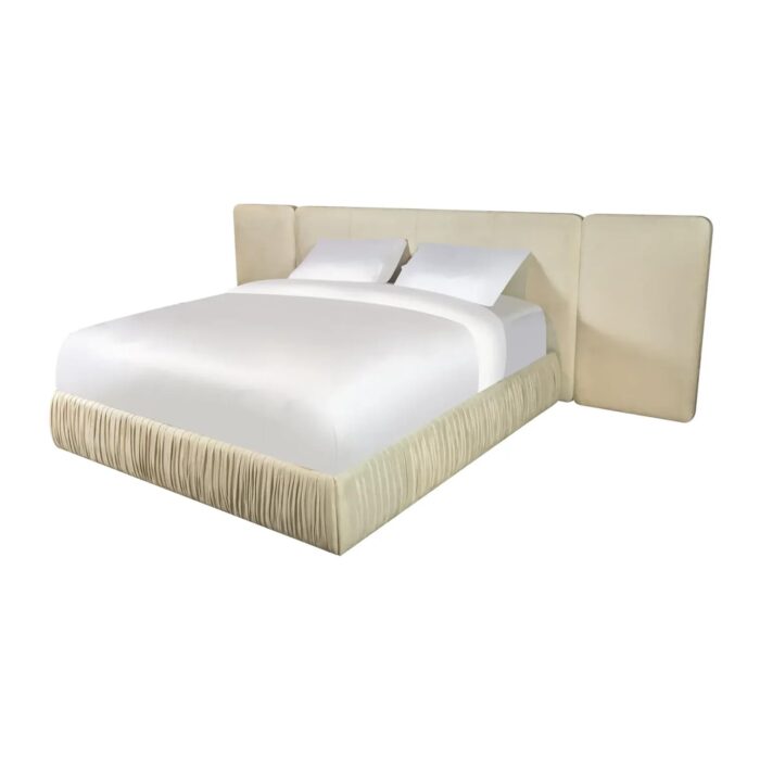 Modern Upholste Platform Bed with Ruched Base and Extended Headboard - Image 1