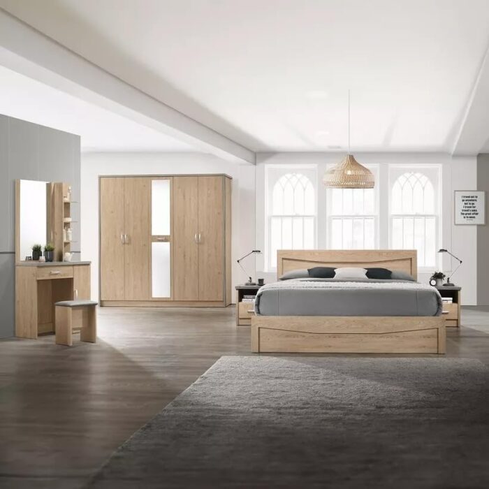 Modern 6-Piece Bedroom Set, Queen Size Bed 192x207., Wardrobe, Dresser with Mirror - Image 1