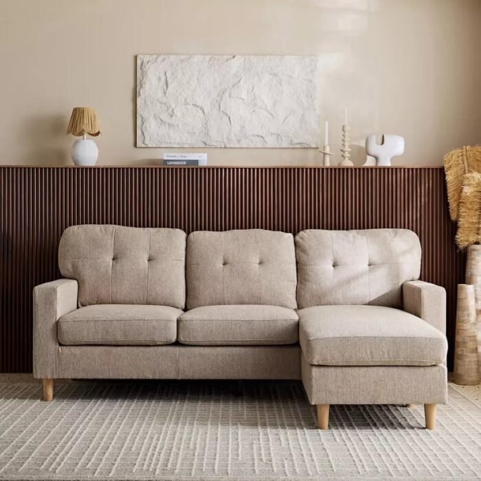 Modern L-Shaped Sectional Sofa, 3-Seater Corner Fabric Couch with Reversible Chaise, Light , 212 x 149. - Image 1