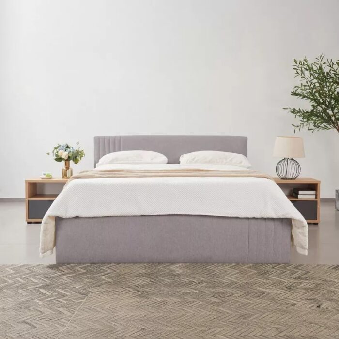 Modern Upholste Platform Bed Frame, Fabric, Channel Tufted Headboard - Image 1