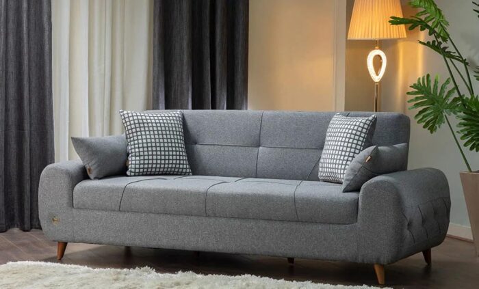 Flash Sofa Bed, Natural Wood Frame, Fabric Upholstery - Image 1